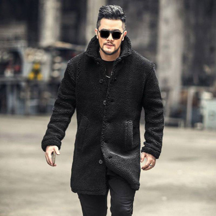 Cotton-padded Mid-length Coat Men's Winter Plus Size Korean-style Faux Leather Lamb