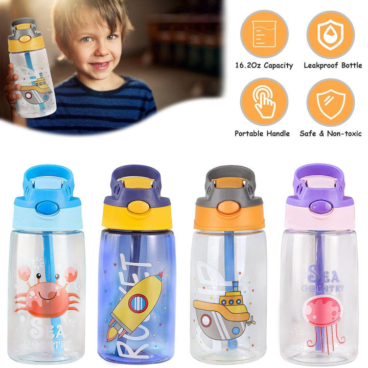 Kids Water Bottle with Straw and Handle