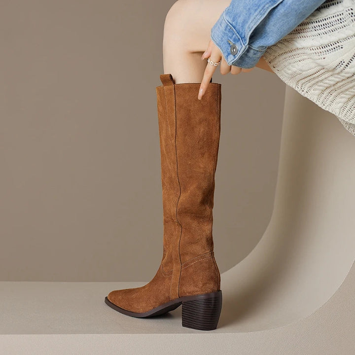 Autumn Winter Chunky Heeled Cowgirl Boots