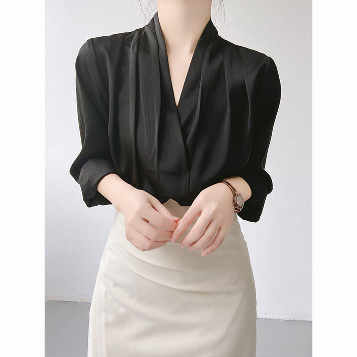 Women's Summer V-neck Niche Satin Shirt Top