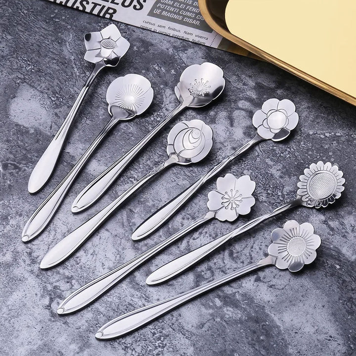 8Pcs Flower Stainless Spoon Set