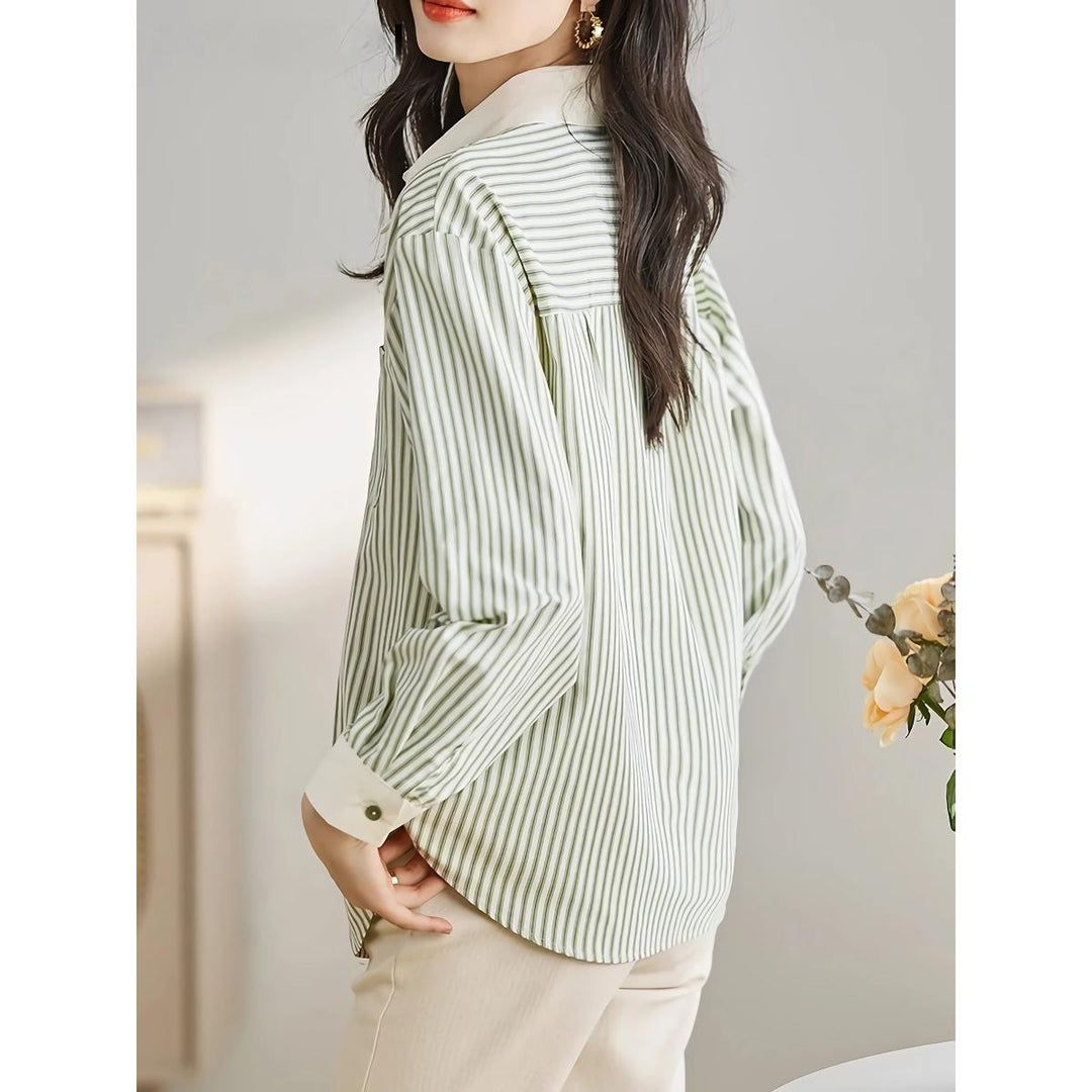 Elegant Green Striped Chiffon Blouse for Women