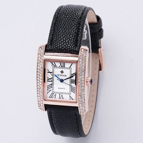 Diamond-Encrusted Watch With Belt And Wrist Strap For Ladies