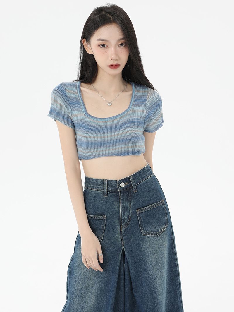 High Waist Slim Straight Pocket Jeans