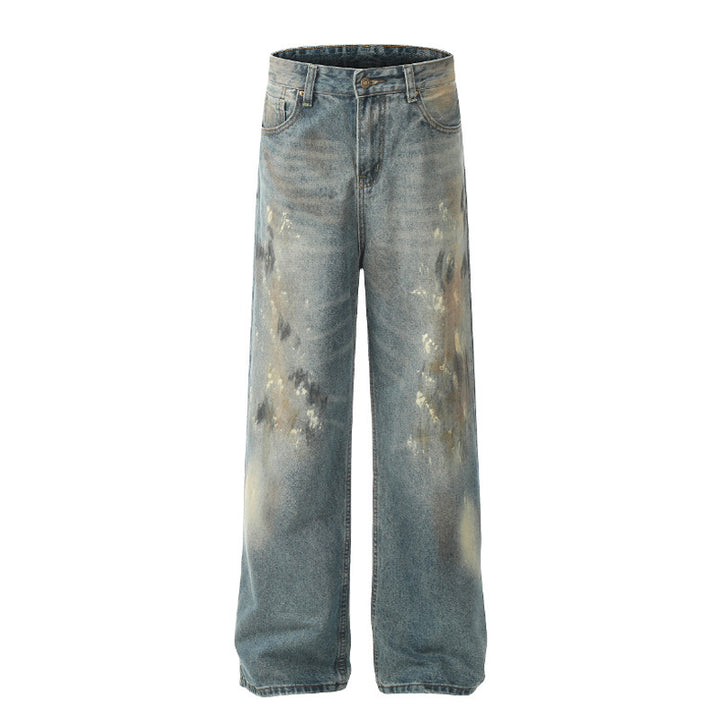 Men's Splash-ink Paint American Retro Loose Straight Wide-leg Pants