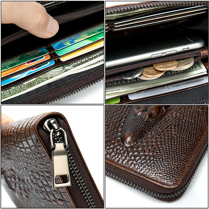 Crocodile-embossed cowhide wallet