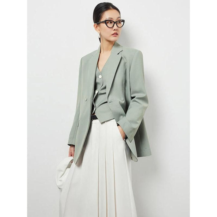 Elegant Green Double Breasted Blazer