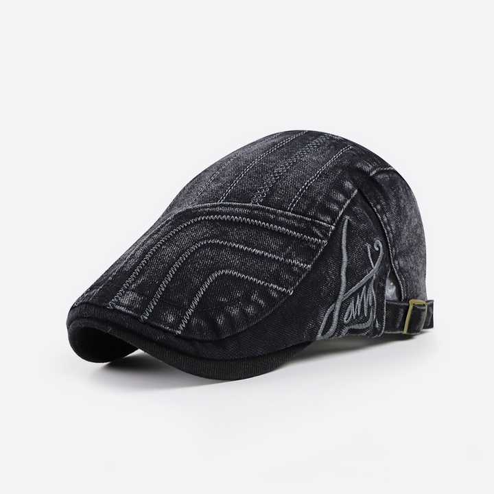 Unisex Cotton Embroidery Stripe Beret Hat Duckbill Golf Flat Buckle Visor Cabbie Cap for Men Women