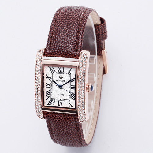 Diamond-Encrusted Watch With Belt And Wrist Strap For Ladies