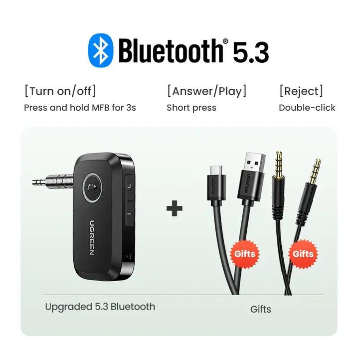 Bluetooth 5.3 Car Audio Receiver Adapter with 3.5mm AUX and Hands-Free Calling