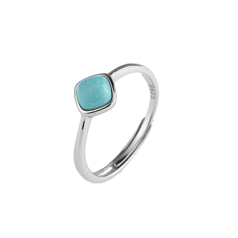 Turquoise Square Silver Ring Female