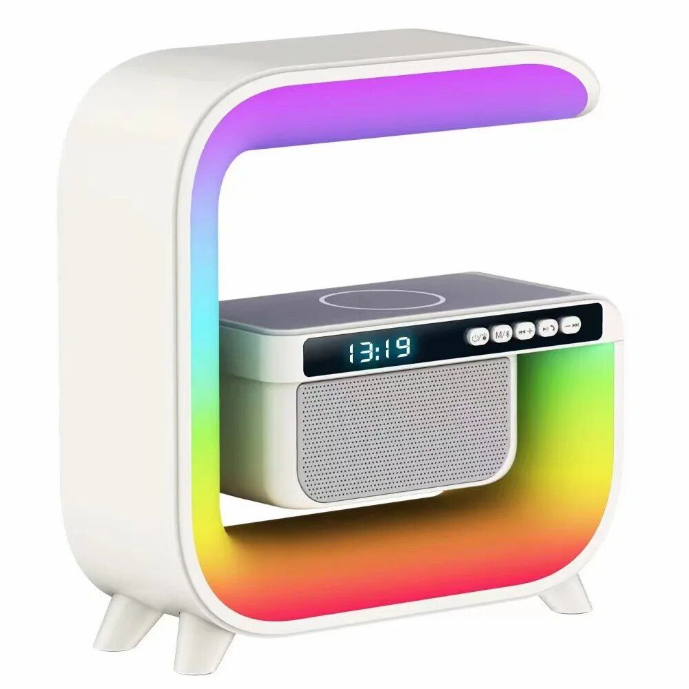 Wireless Charging Bluetooth Speaker with Alarm Clock & RGB Lighting