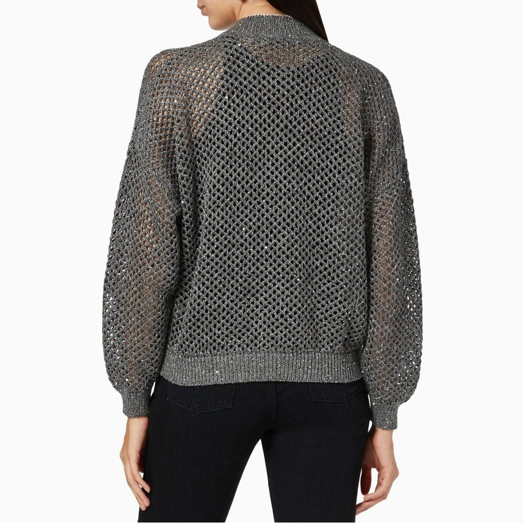 Elegant Sequin-Embellished Linen Blend Knit Top