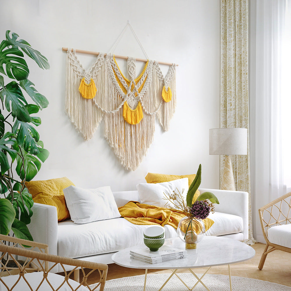 Yellow Large Macrame Wall Hanging Tapestry