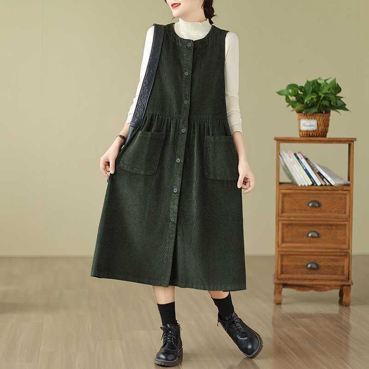 Corduroy Tank Dress Loose Youthful-looking