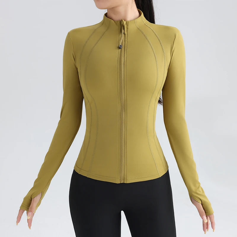 Women's Full Zip Running Jacket - Stretchy Long Sleeve Sportswear