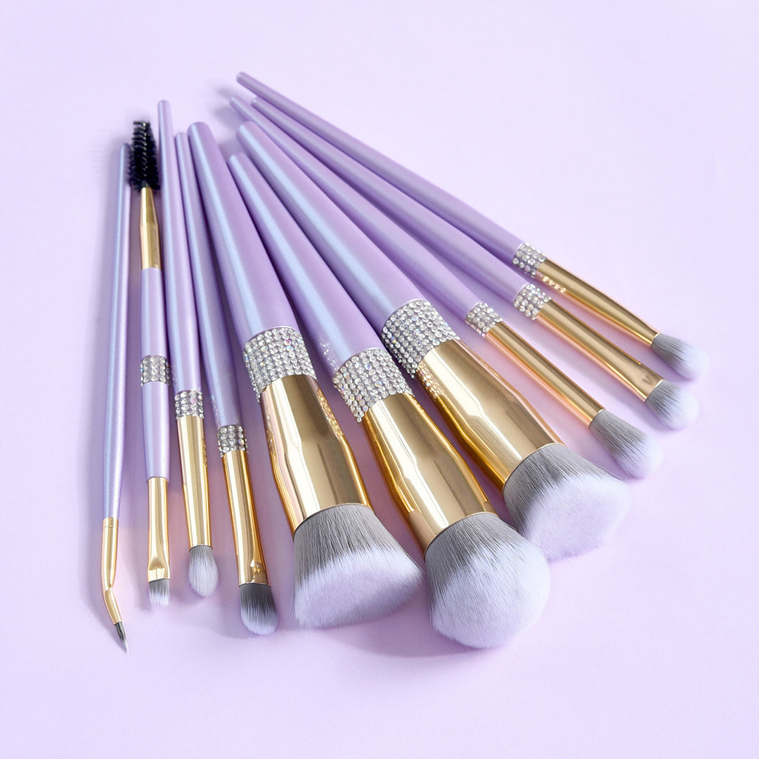 10 Lilac Purple Makeup Brush Set With Diamond