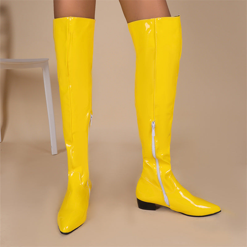 Casual Low Heel Candy Color 40-48 Zipper Paint Women's Over-the-knee Boots