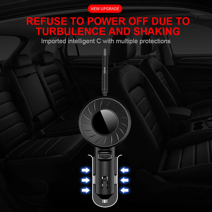 3-in-1 Retractable Fast Charging Car Charger with USB Type C and Micro USB