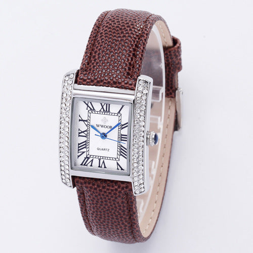 Diamond-Encrusted Watch With Belt And Wrist Strap For Ladies