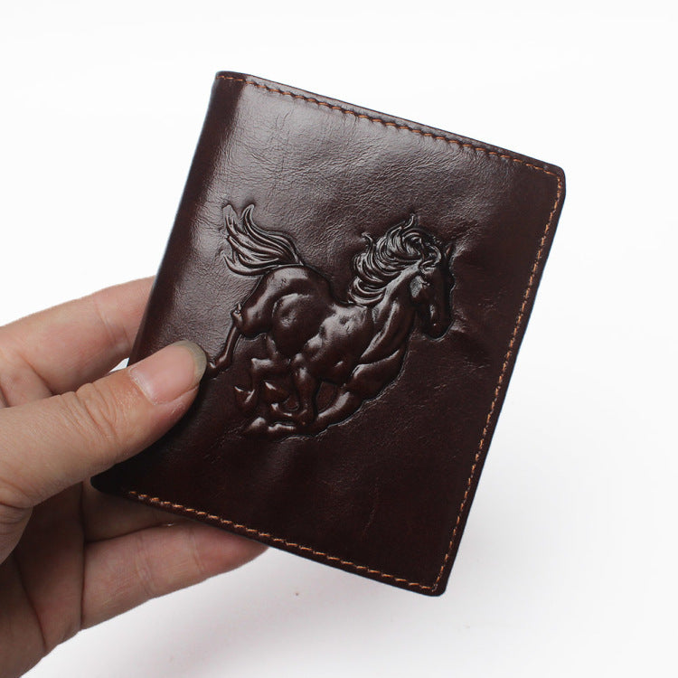 Antimagnetic Simple Leather Men's Wallet With Retro Embossed