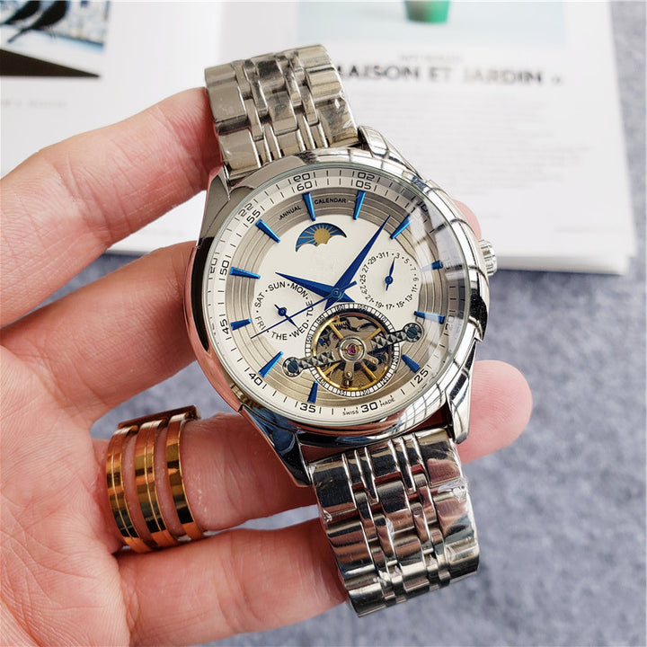 Men's Merchandise Mechanical Automatic Calendar 6-Pin Steel Band Watch