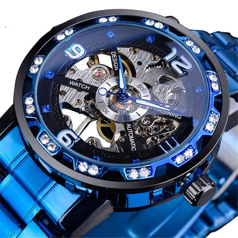 Watch Men's Fashion Casual Classic Popular Hollow Rhinestone Manual Mechanical Watch