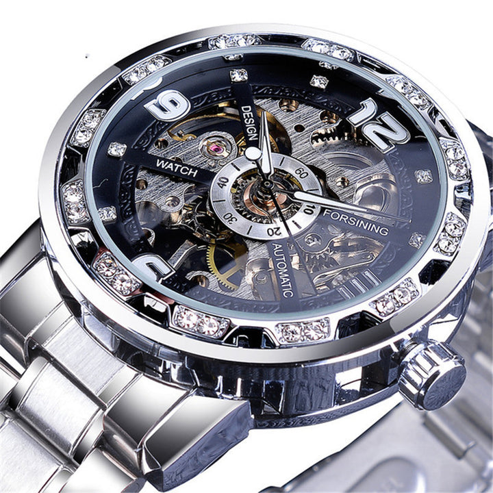 Watch Men's Fashion Casual Classic Popular Hollow Rhinestone Manual Mechanical Watch