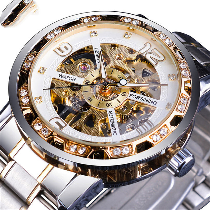 Watch Men's Fashion Casual Classic Popular Hollow Rhinestone Manual Mechanical Watch