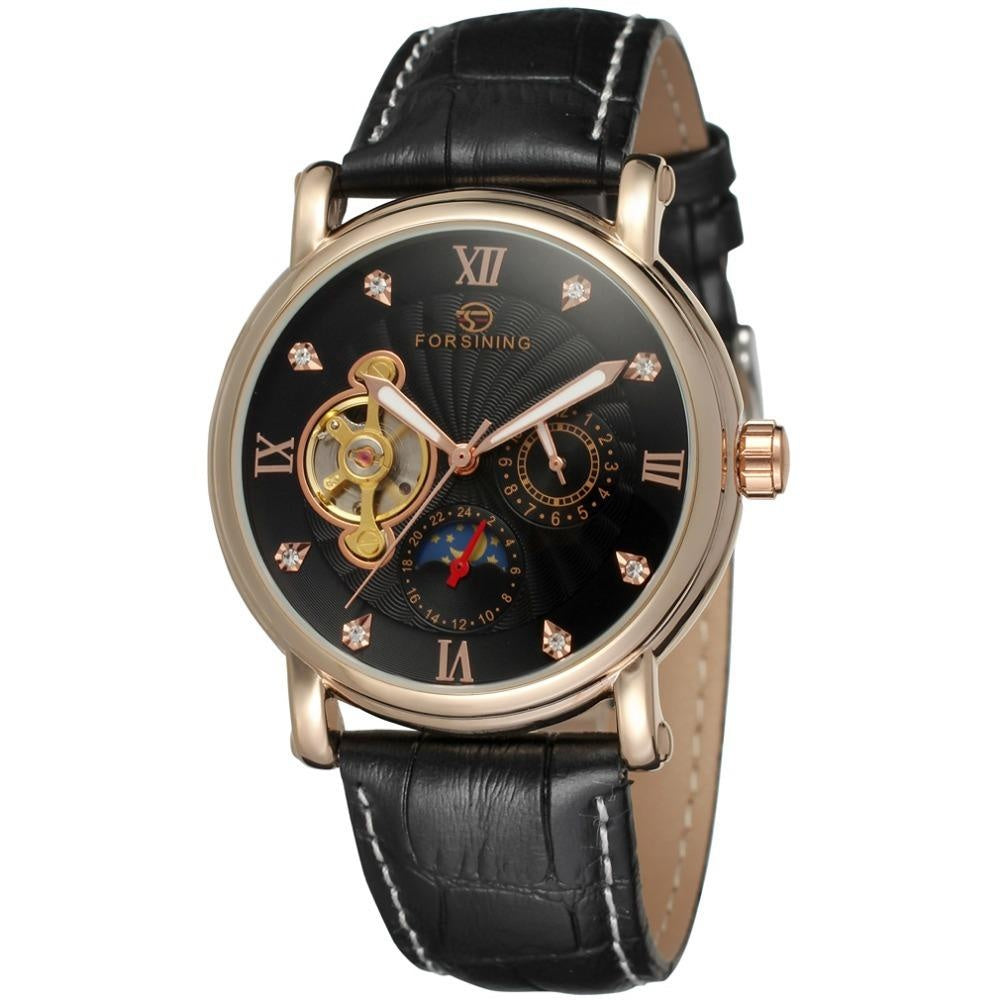 Men's fashion leisure tourbillon belt waterproof automatic mechanical watch