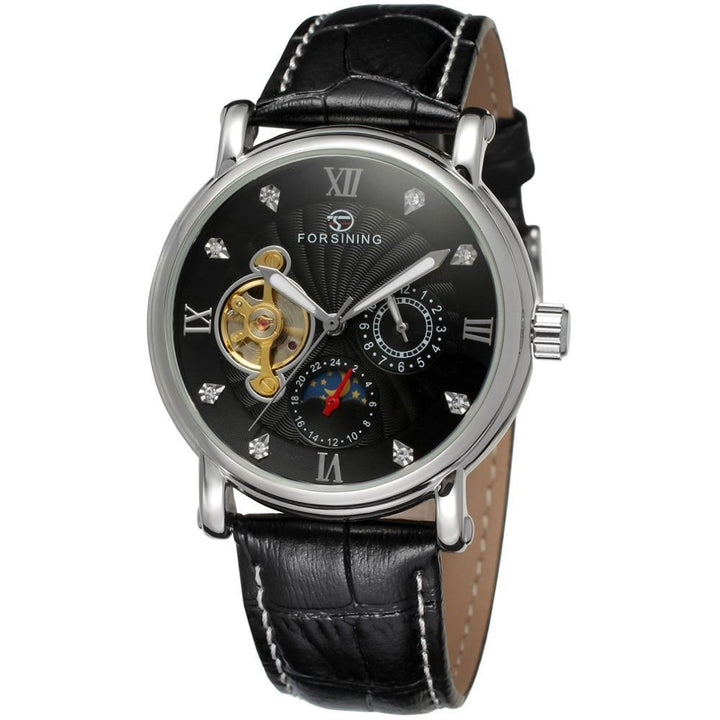 Men's fashion leisure tourbillon belt waterproof automatic mechanical watch