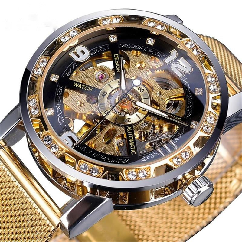 Mesh Belt Hollow Rhinestone Manual Mechanical Watch