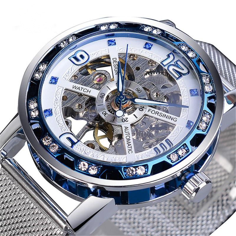 Mesh Belt Hollow Rhinestone Manual Mechanical Watch