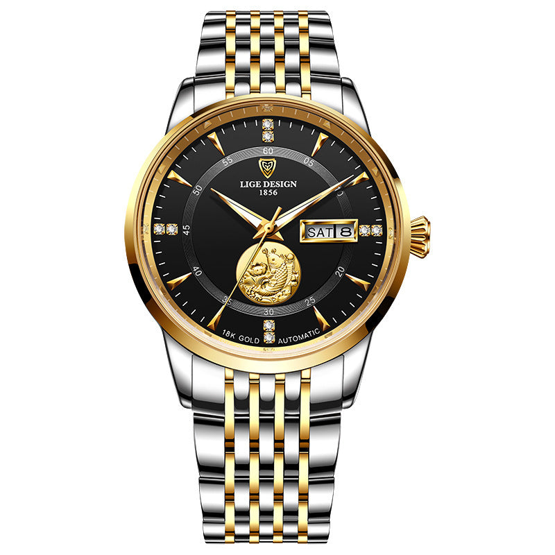 Mechanical Watch Fish Leap Longmen Watch Double Calendar Mechanical Watch Men's Waterproof