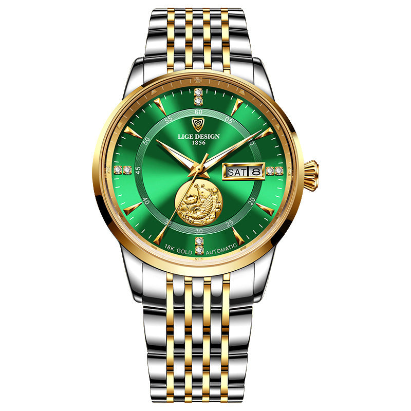 Mechanical Watch Fish Leap Longmen Watch Double Calendar Mechanical Watch Men's Waterproof