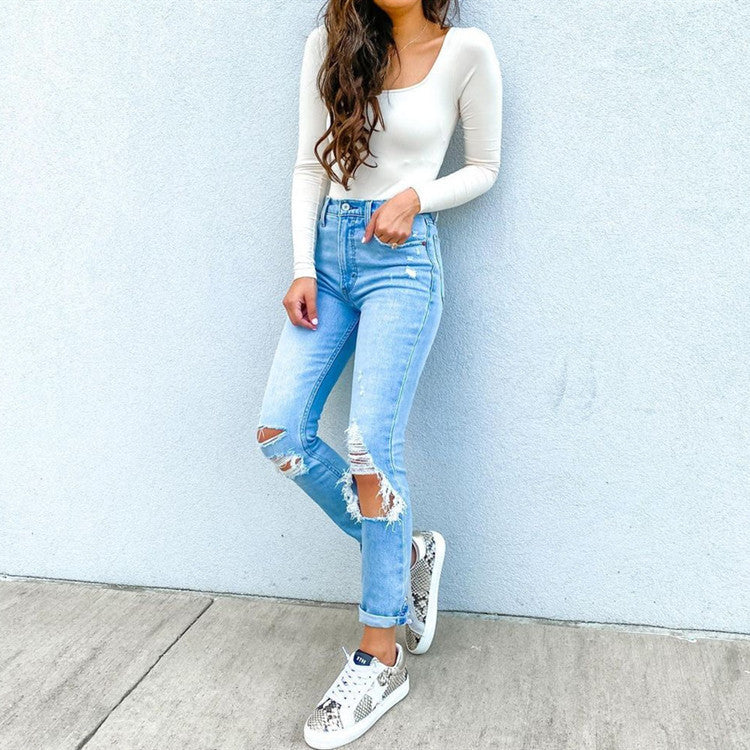 High-Waisted White Washed Jeans