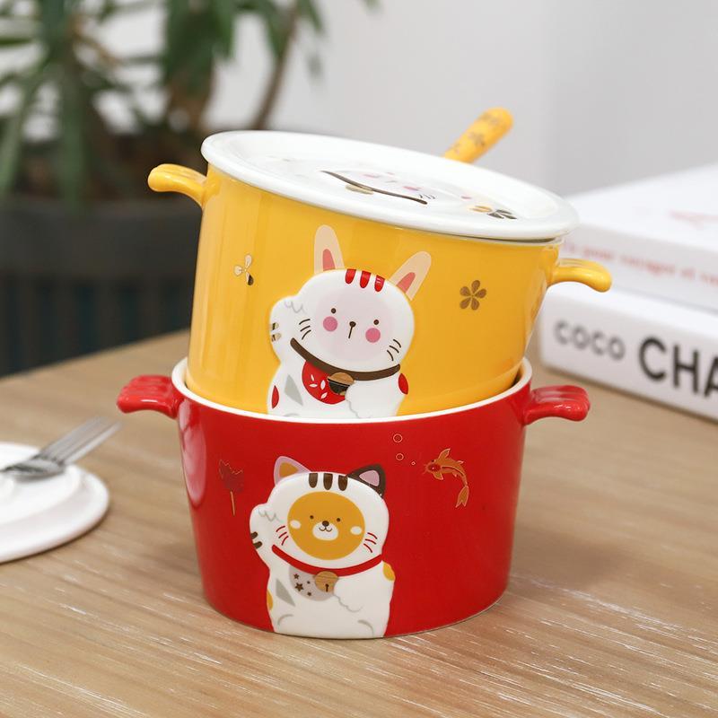 3D Three-Dimensional Relief Cartoon Ceramic Instant Noodle Bowl