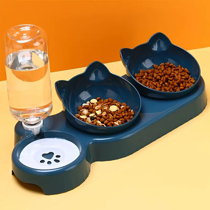 3-in-1 Automatic Cat Feeder & Water Dispenser with Double Bowls