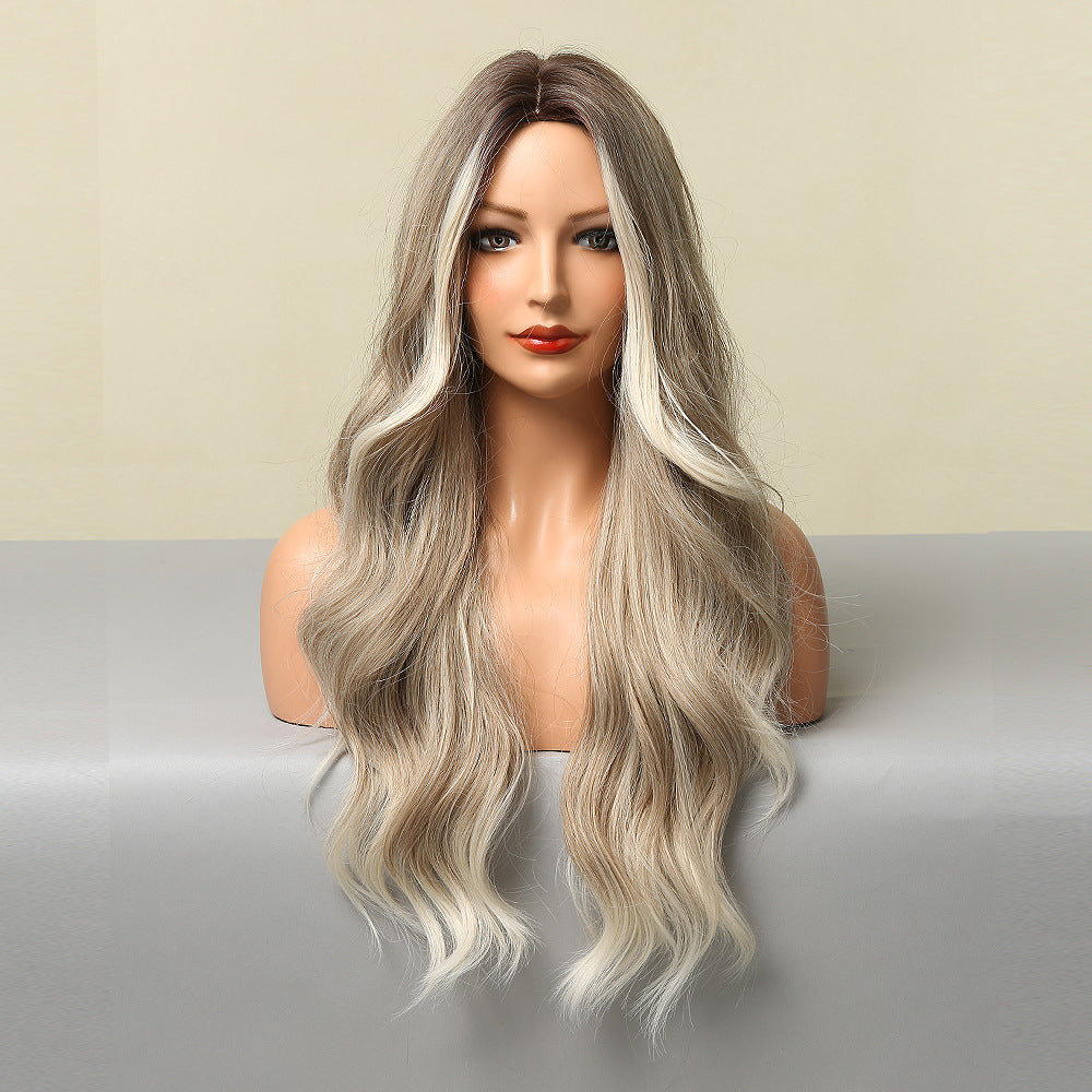 Fashionable Medium Large Wave Natural Mixed Color Wig