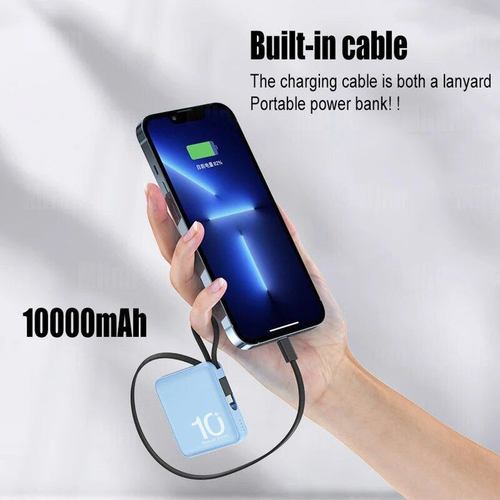 Ultra-Compact 10000mAh Dual-Cable Power Bank