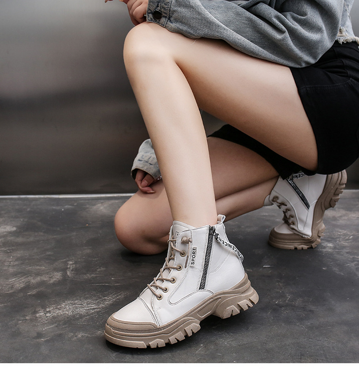 Women Casual Letter Pattern Lace up Zippers Warm Wearable Ankle Sports Court Sneaker Shoes