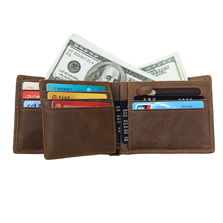 Rfid crazy horse leather short wallet