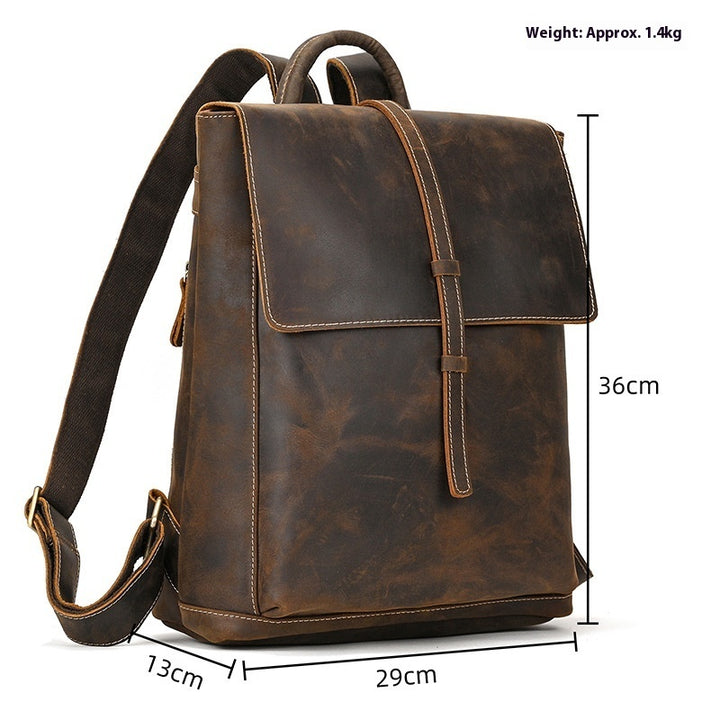 Crazy Horse Leather Backpack Men's Retro Outdoor Bag