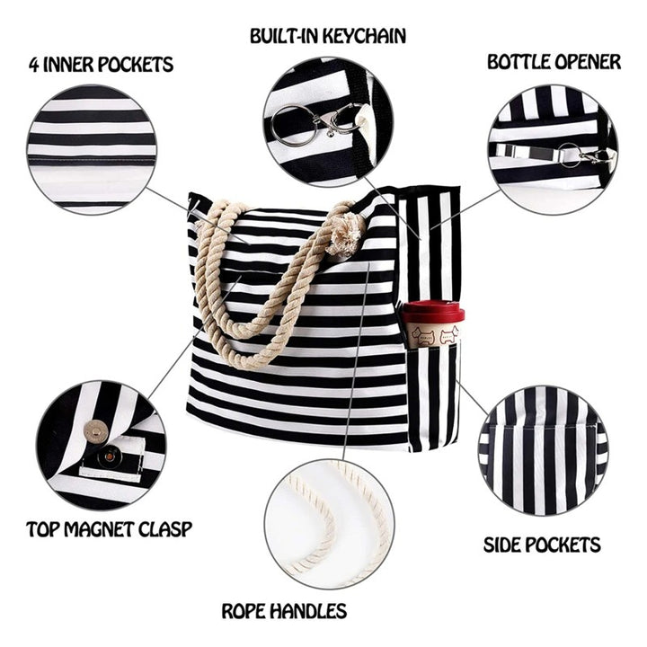 Striped Canvas Tote Bag for Women