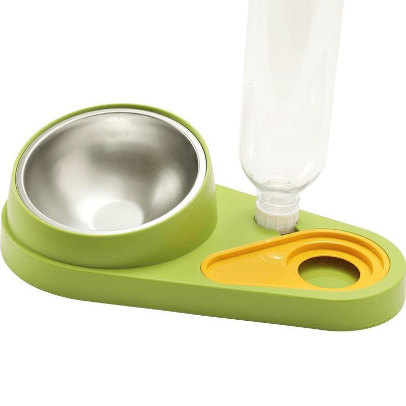 2-in-1 Pet Bowl with Automatic Water Fountain - Raised Stainless Steel Feeder