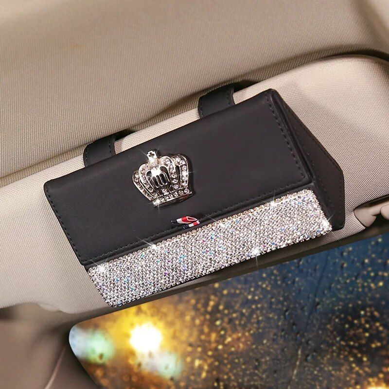 Luxurious Crystal Rhinestone Suede Leather Car Glasses Case