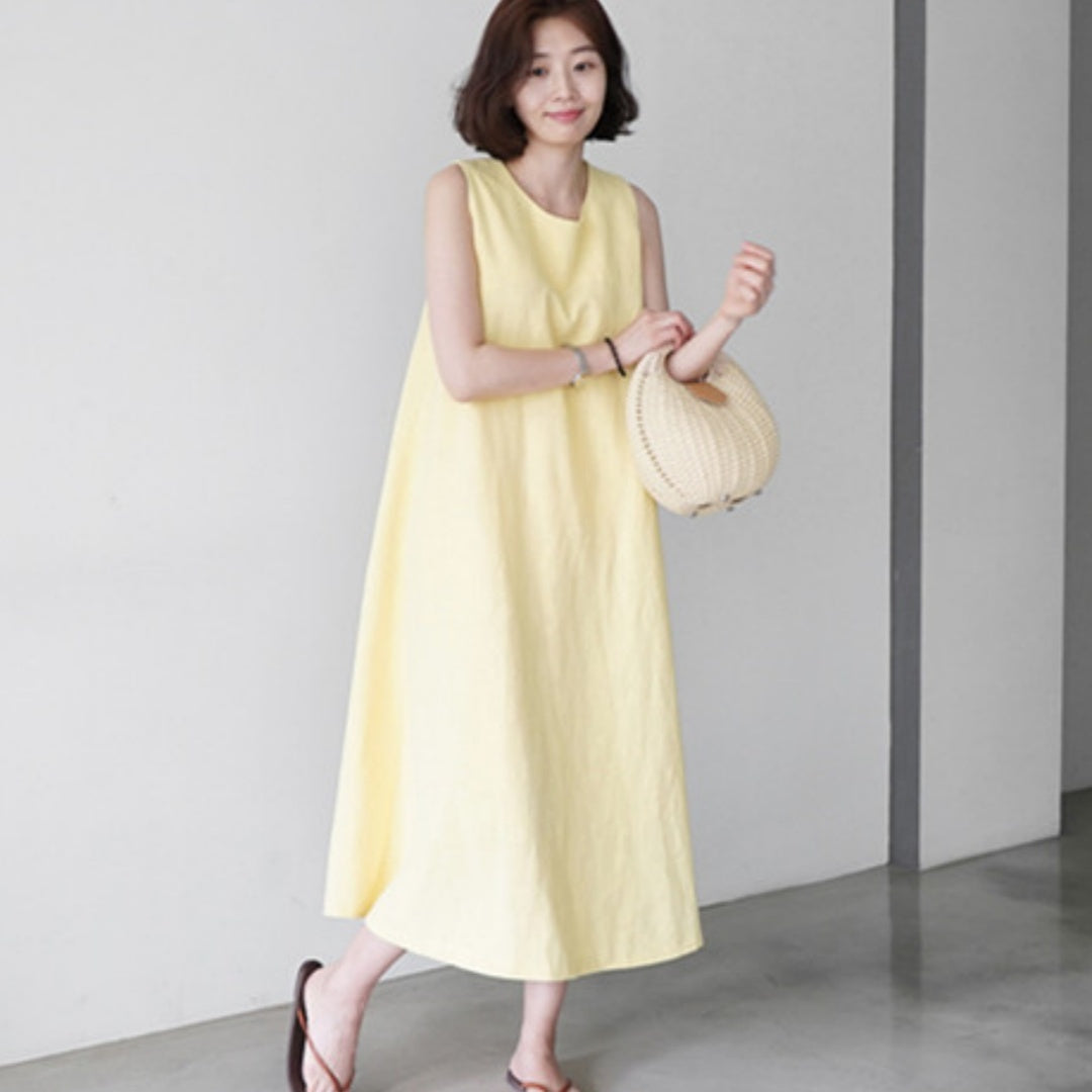 Cotton Linen Sleeveless Vest Loose Slimming Dress Women