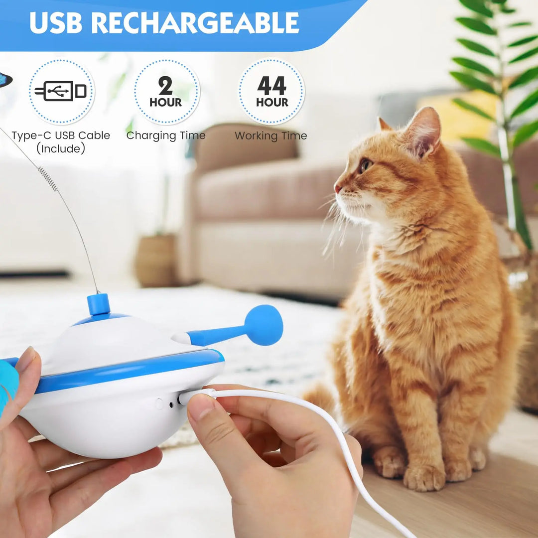 3-in-1 Interactive UFO Cat Toy with Feather, Butterfly, and LED Light