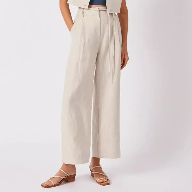 Elegant High-Waist Korean Style Office & Streetwear Linen Trousers