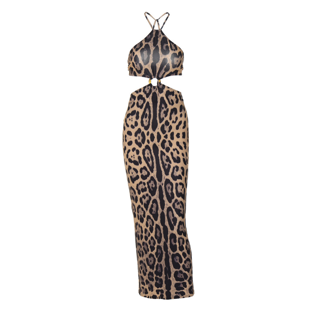 Women's Summer Sexy Leopard Print Halter Backless Hip Dress